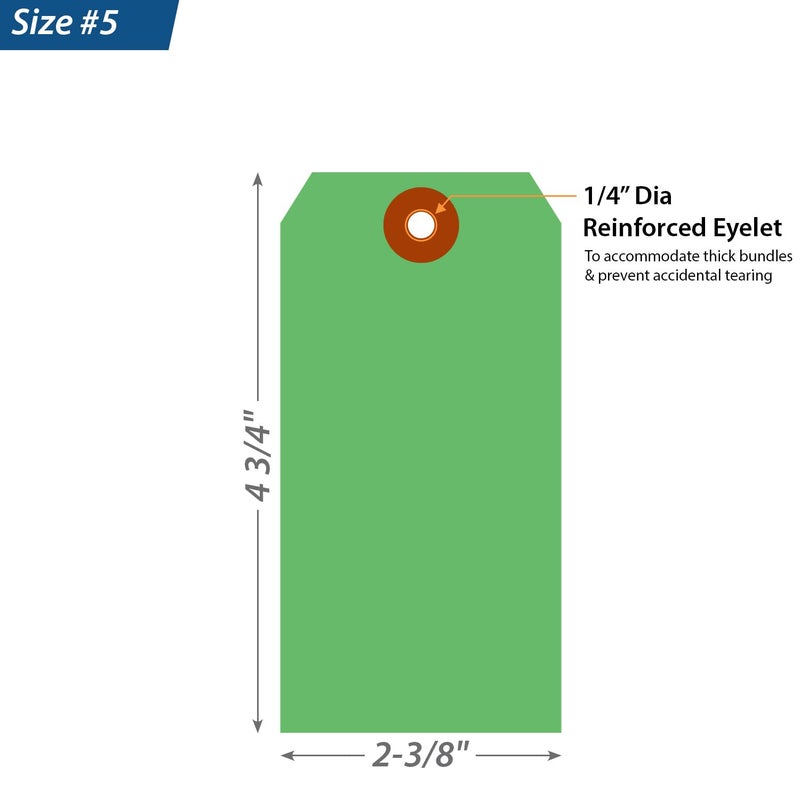 SmartSign Green Blank Tags - Pack of 1000, Size-5, 13pt Thick Cardstock Tag, 2.375" x 4.75" Paper Hang Tags with Reinforced Fiber Patch (Without Strings), Made in USA - Image 4